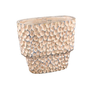 Liselot pot ovale en ciment brun avec motif en relief L