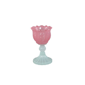 Leila photophore avec fleur en verre rose clair sur pied