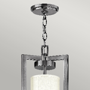 Hängeleuchte, Pendelleuchten & Hängelampen von Elstead Hampton 4-Licht-Kronleuchter - Nickel antik, elfenbeinfarbene Schirme HK-HAMPTON4