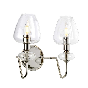 Armand 2 Wandleuchte - Poliertes Nickel mit klaren Glasschirmen von Elstead