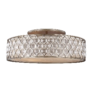 Serie LUCIA VON ELSTEAD von Elstead von Elstead Lucia 6 Deckenleuchte - Brüniertes Silber mit Leinen-Stoff-Schirm FE-LUCIA-6SF-L