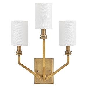 Elstead Wandleuchten & Wandlampen von Elstead Hinkley Moore 3 lt Große Wandleuchte - Heritage Brass mit elfenbeinfarbenem Leinenschirm HK-MOORE-WB3-HB
