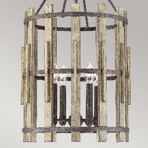 Hängeleuchte, Pendelleuchten & Hängelampen von Elstead Wood Hollow 4 Licht Kronleuchter - Rustikales Schwarz QZ-WOOD-HOLLOW-4P