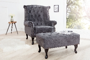 Serie CHESTERFIELD VON ALLE von Alle von Casa Élite Fußhocker CHESTERFIELD Antik-Look Mikrofaser grau 37474