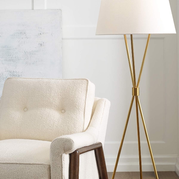 Penny 1 Light Stehleuchte - Brüniertes Messing mit weißem Schirm der Firma Elstead