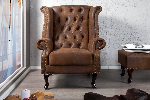 Ohrensessel CHESTERFIELD Antiklook braun der Firma Casa Élite