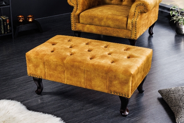 Fußhocker CHESTERFIELD Antiklook Samt senfgelb der Firma Casa Élite
