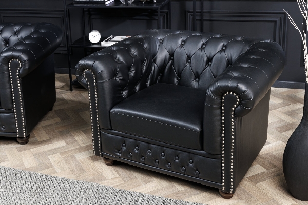 Sessel CHESTERFIELD Kunstleder Antiklook schwarz der Firma Casa Élite