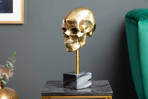 Skulptur SKULL gold mit Marmorsockel der Firma Casa Élite